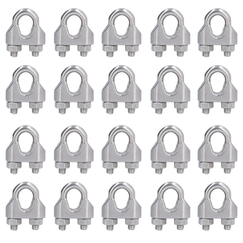20Pcs Stainless Steel Wire Rope Clamp Hardware Rigging Cable Clip Lock Clamping FastenersM4(4mm)