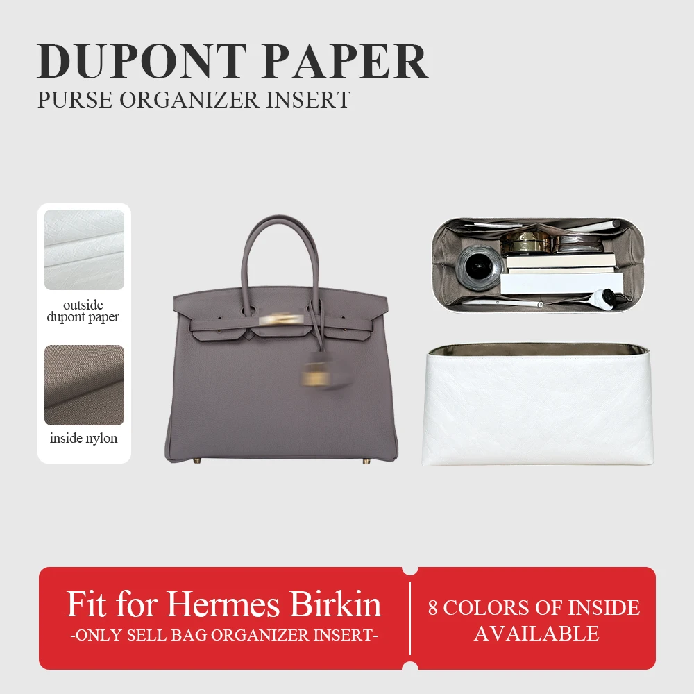 

Dupont Paper Purse Organizer Insert Fit for Hermes Birkin 25/30/35 Makeup Inside Purse Storage Bag In Bag Lightweight liner Bag