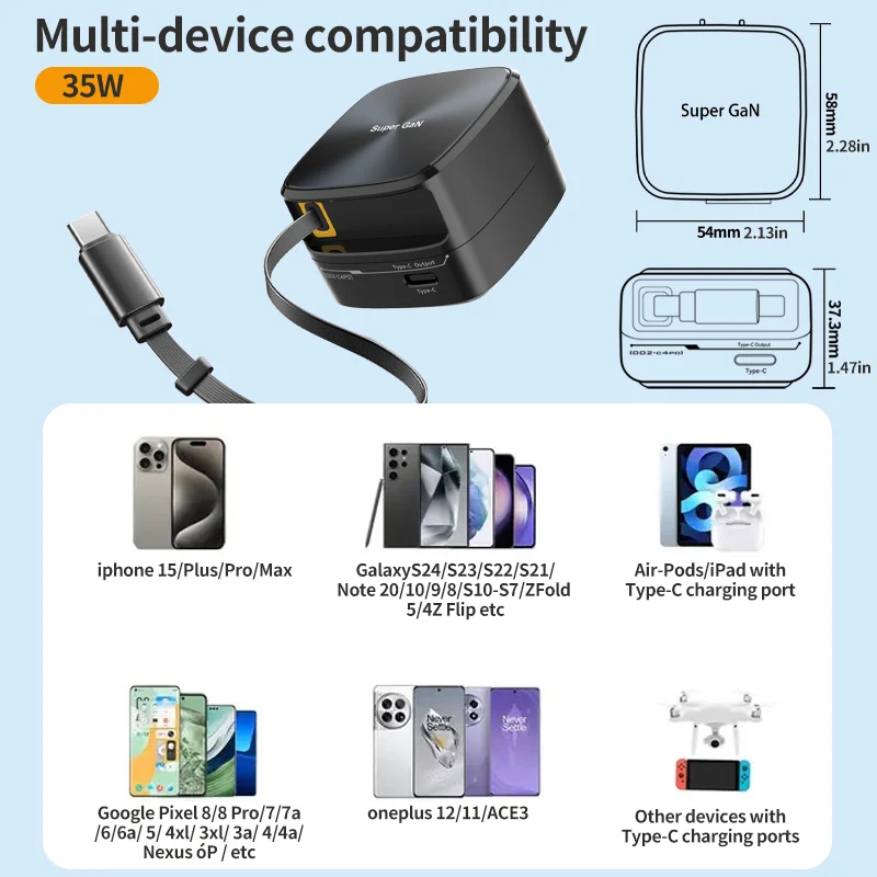 Cell Phone Charging Block 35W Fast Charging Phone Block Portable Plug-In Phone Charger Travel Plug Adapter For Travel Business