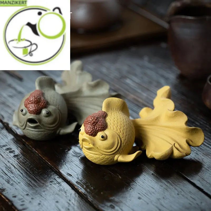 

Yixing Purple Clay Tea Pet Lucky Fortune Goldfish Statue Ornaments Handmade Sculpture Tea Figurine Craft Tea Ceremony Decoration