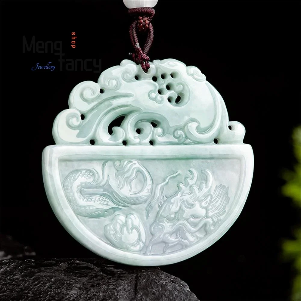 Natural A-goods Jadeite Hollow Out Model After Ancients Dragon Phoenix Auspicious Ancient Style Couple Pendant Fashion Jewelry