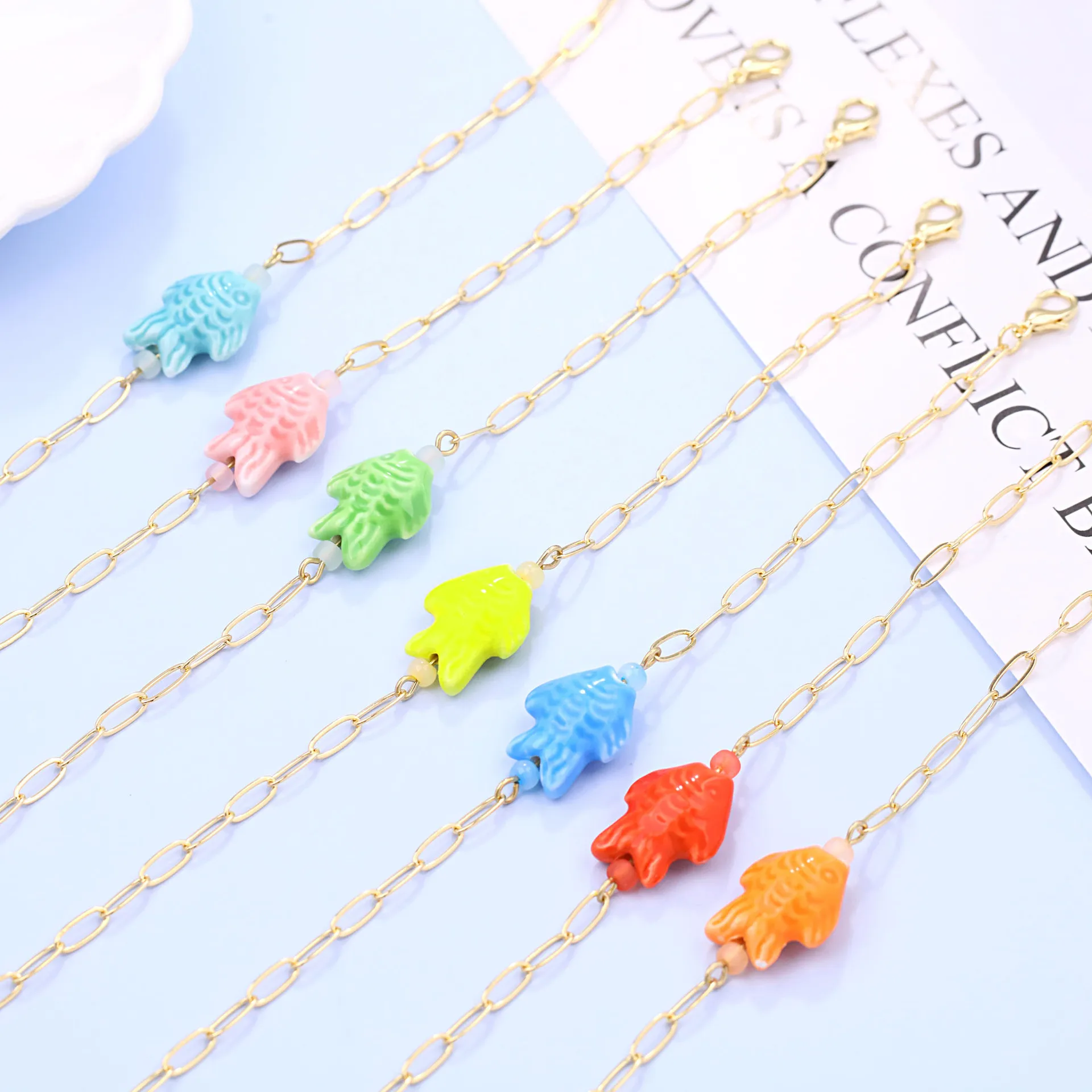 Ceramic Link Bracelet - Bracciale con pesci in ceramica multicolore