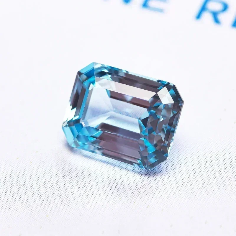 Lab Grown Sapphire Aquamarine Color Emerald Cut Gemstone For Charms DIY Ring Necklace Earrings Materials Selectable Certificate