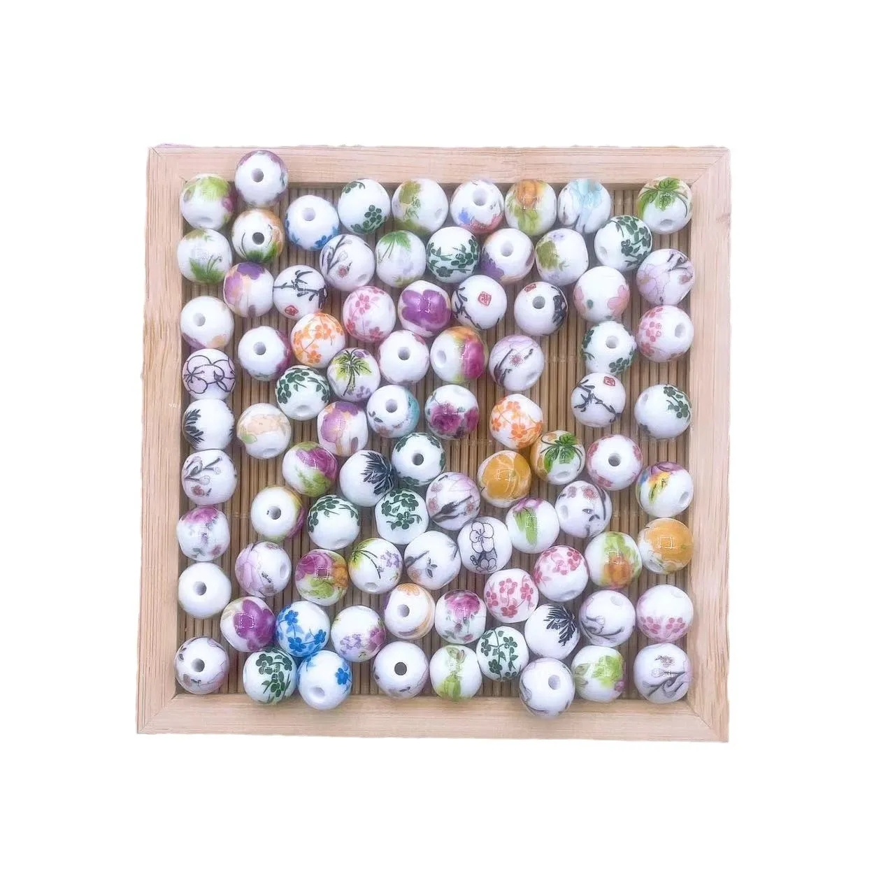 50pcs 10mm round Ceramic Beads DIY Handmade Porcelain Beads with Hole for Jewelry Making