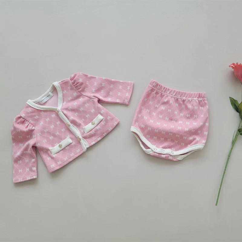 Ensemble de vêtements à manches longues pour bébé fille, manteau de princesse imprimé avec nœud + short en Pp, costume 2 pièces pour nourrissons, nouvelle collection automne 2025