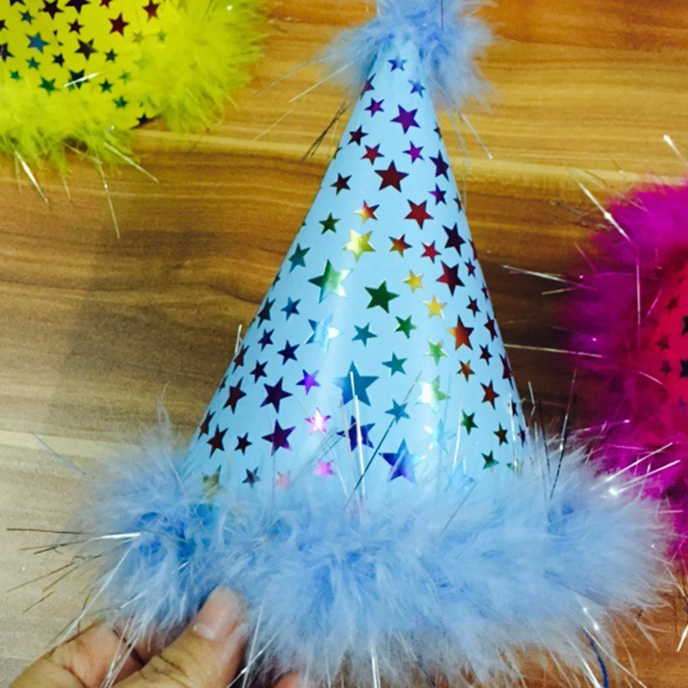 

4pcs Cone Party Hats Birthday Party Cloth Hats Stars Funny Cap Photo Props Cloth Material