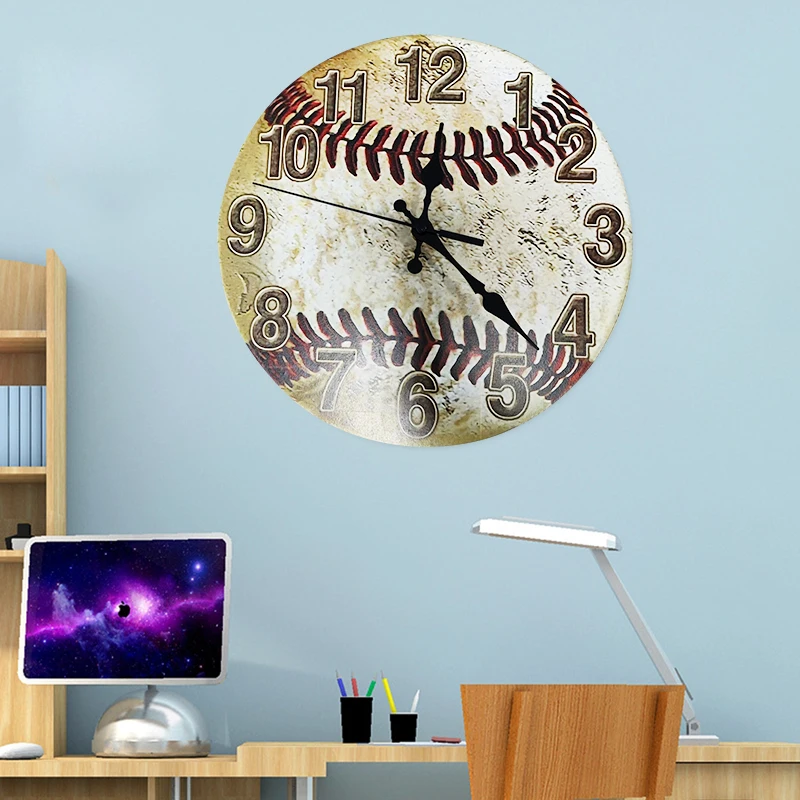 10 Inch Sports Baseball Wall Clocks for Boys Bedroom Nordic Retro style Children‘s Room Wall Clock Wall Art Home Decoration