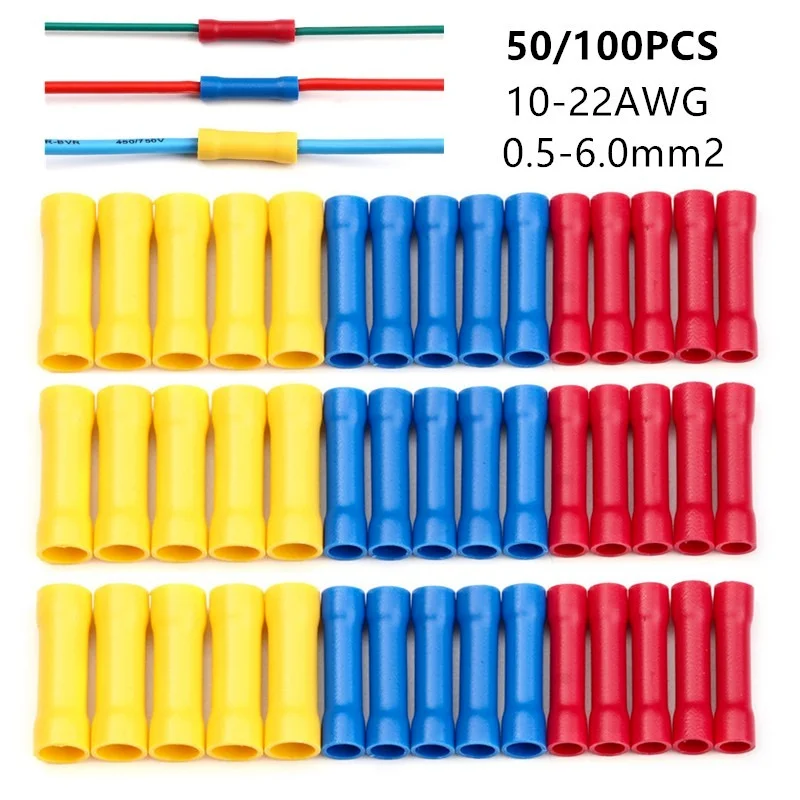 Négligeable de connecteurs de fil de câble électrique, connecteur bout à bout isolé, Criajpolitics, BV1.25, BV2.5, BV5.5, accessoires de voiture