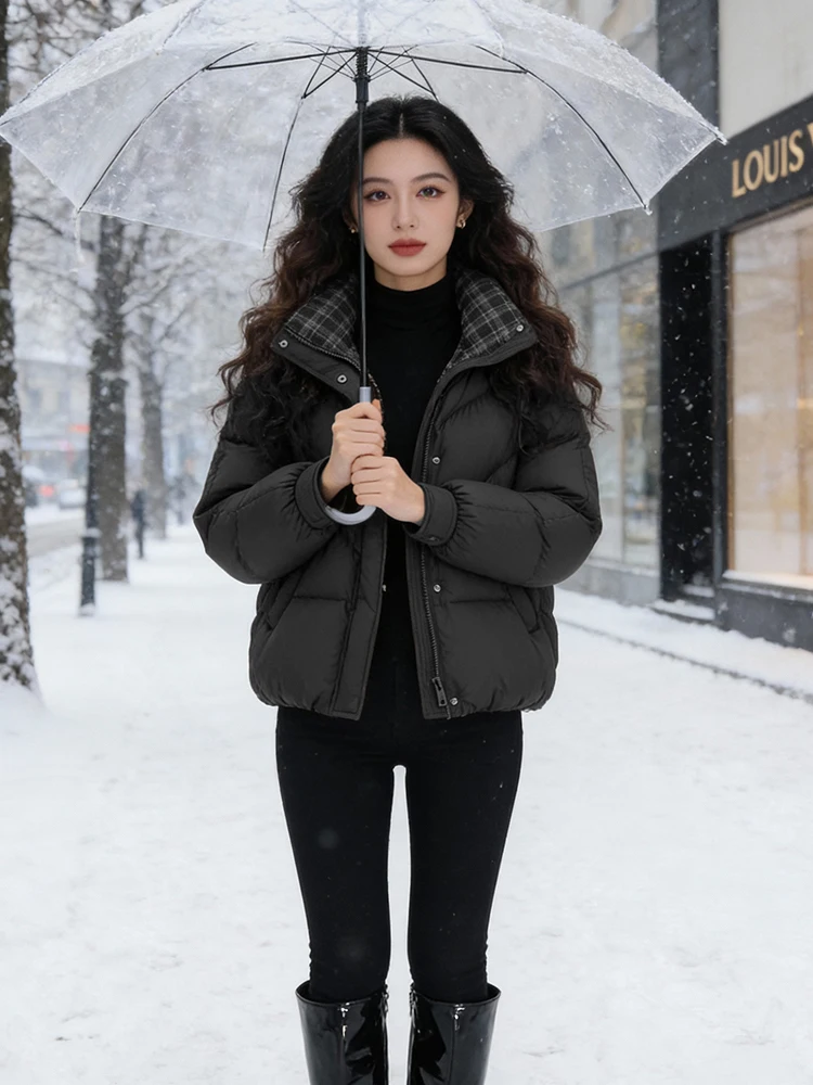 Damska kurtka puchowa Thiened Fce, luźny krój, zimowa odzież wierzchnia, styl koreański, długi rękaw, zapinana na zamek, kolor