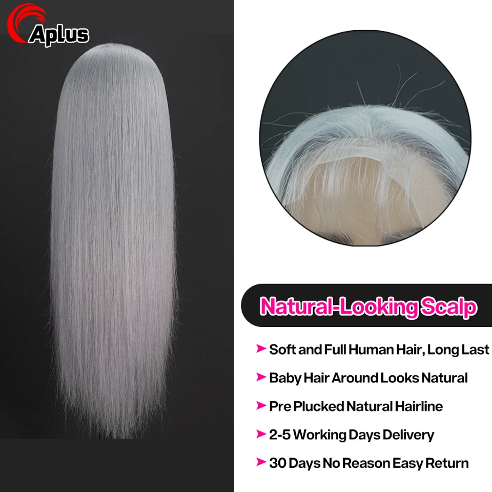 Platinum Grey Straight Lace Front Perucas de Cabelo Humano Brasileiro Pré Arrastado Cinza Colorido 13x4 Transparente Lace Frontal Peruca Para Mulheres