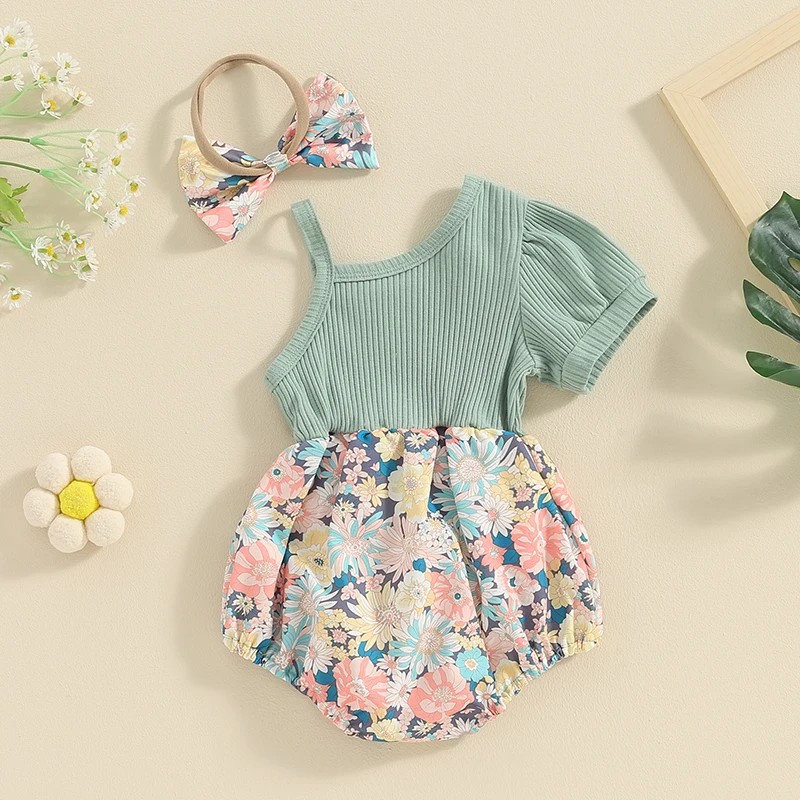 Newborn Baby Girl Clothes One Shoulder Floral Romper Jumpsuit Infant Bodysuit 0 3 6 9 12 Monthes Summer Outfit