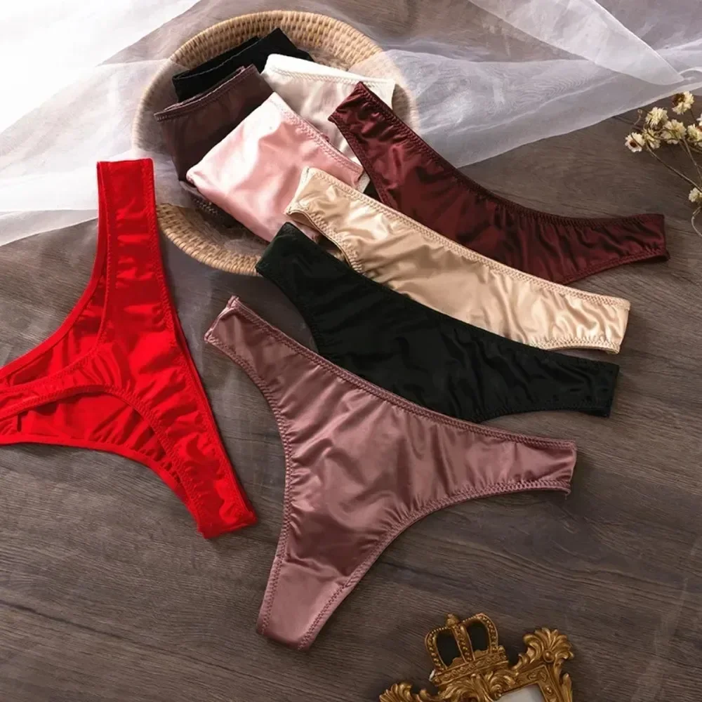 Panties Sexy Ice Silk Satin Women Lingerie Low Rise Seamless Thong Skin Friendly Underwear Briefs Нижнее Бельё Женское Bragas 팬티