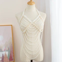 Fashion EuropeAn-American Style Body Chain Handwoven Shawl Pearl Wave Wedding dress performance shoulder chain jewelry