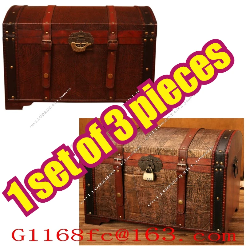 1 Set of 3 Pieces Vintage Wooden Crate, Large Password Box, Storage Box with Lock, StorageTreasure Props