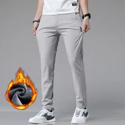 Winter Fleece Golf Casual Pants Men Business Slim Stretch Jogger Thick Trousers Korean Classic Elastic Waist Velvet Male Pants