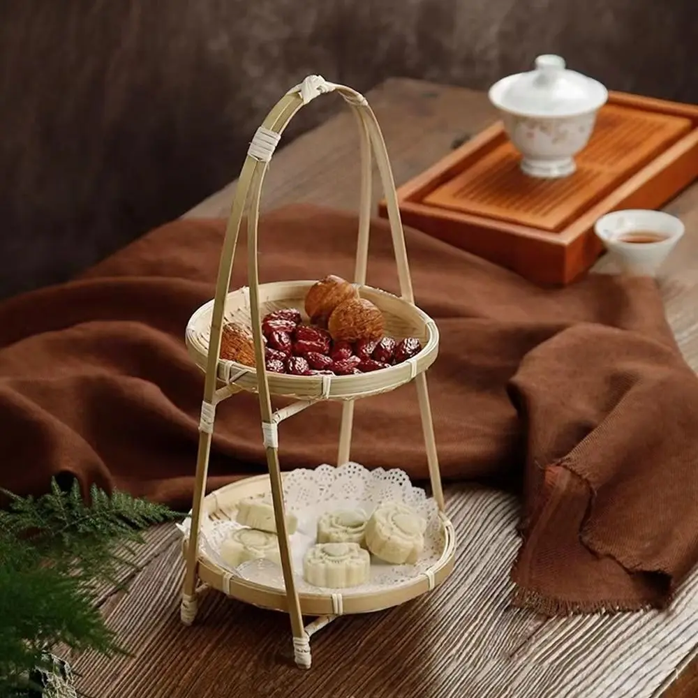 1/2/3 Tier Bamboo Weaving Baskets Round Weave Snack Display Stand Handcrafted Elegant Storage Baskets Kitchen Decorate