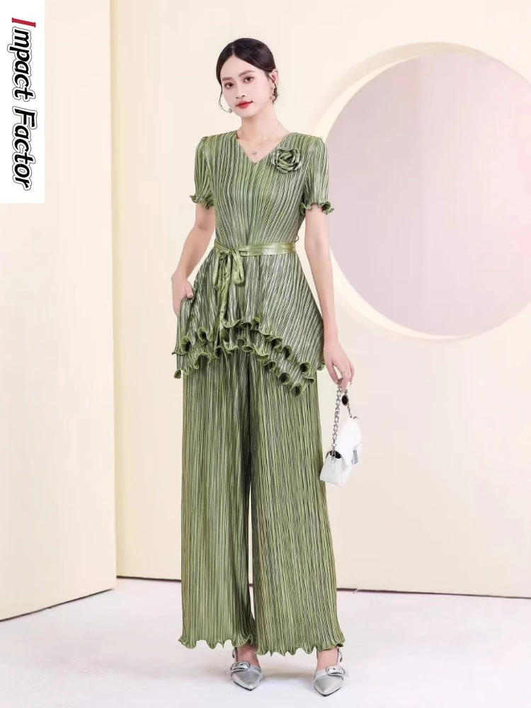 

2025 New Fashion Loose Women's Suit Spring and Summer Loose Belly Cover Fungus Edge Design Two-piece Set