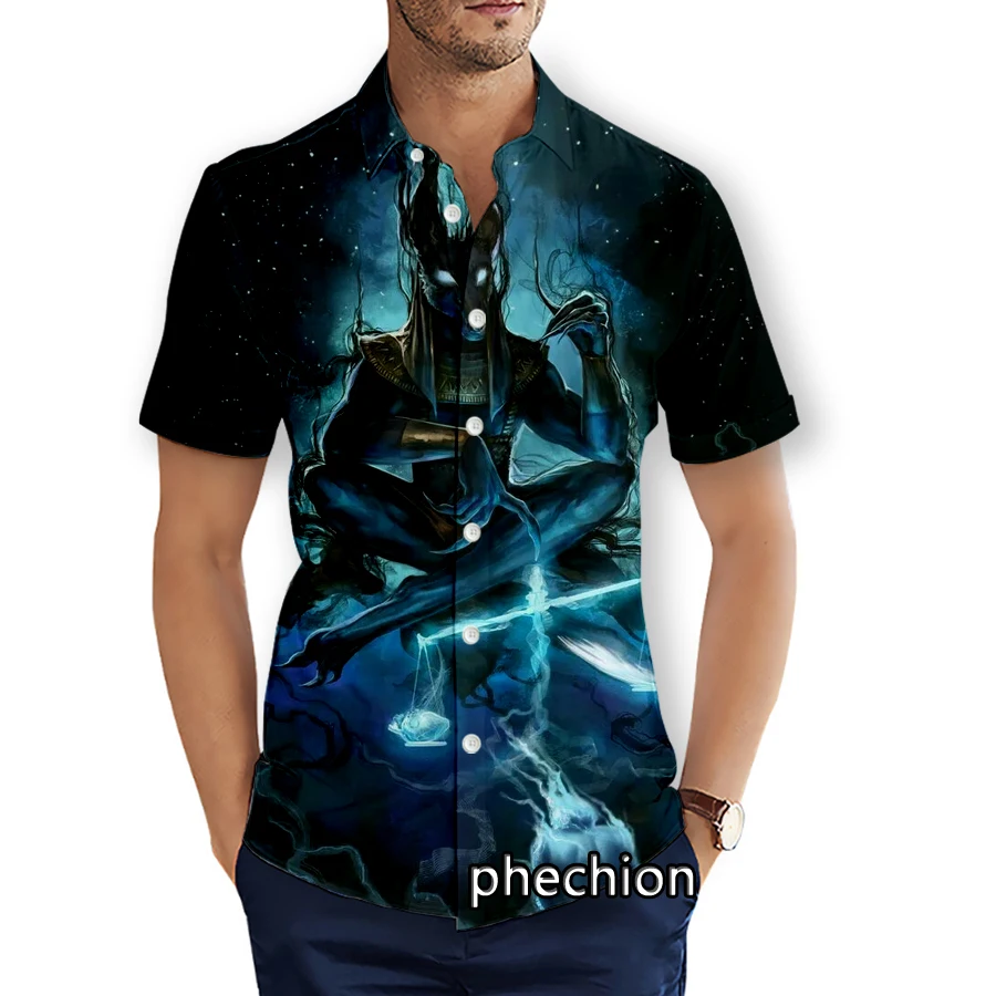 

phechion Summer Mens Short Sleeve Beach Shirts Egyptian Pharaoh Anubis 3D Printed Casual Shirts Fashion Streetwear Men Tops X104