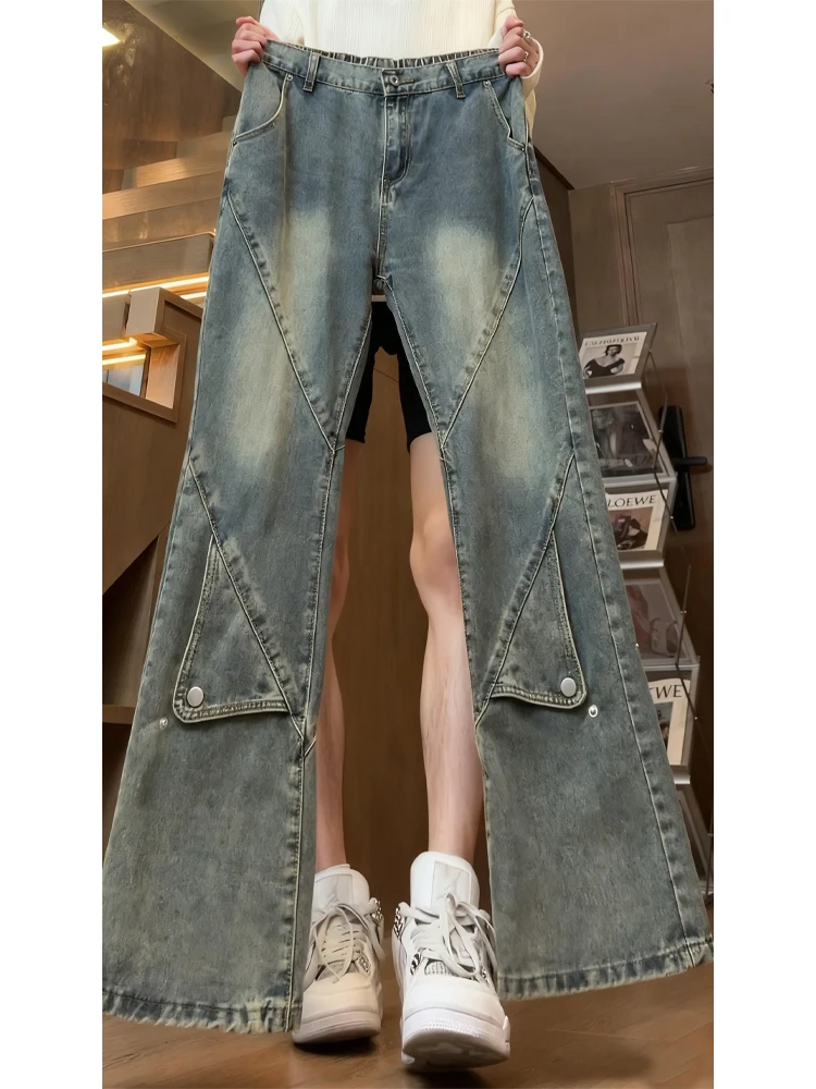 

American Retro Deconstructed Button Men's Jeans Cool Design Sense Knife Pants High Street Vibe Flared Pants