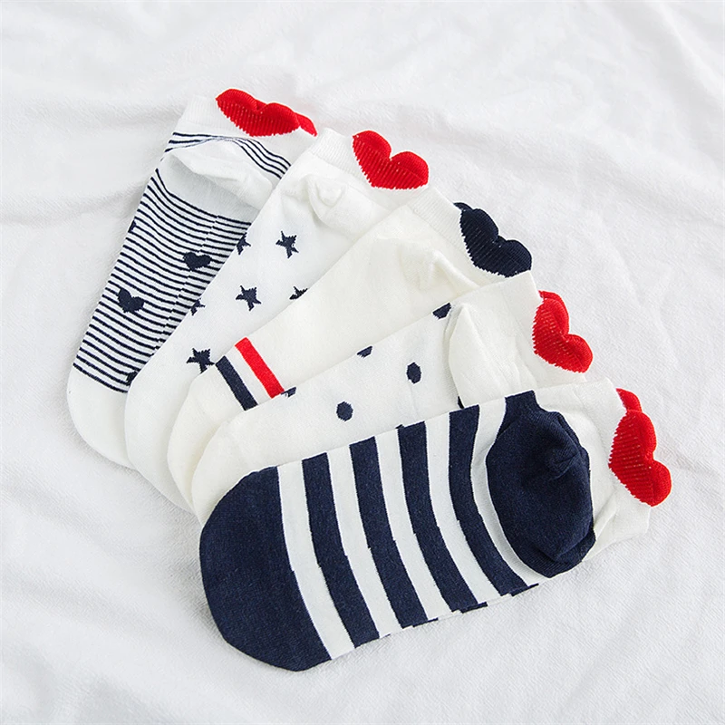 Fashion Women Kawaii 3D Heart Ear Socks Cute Simple Fresh Female Sokken With Stripes Dots Stars Big Eyes 3D Love Heart Heel