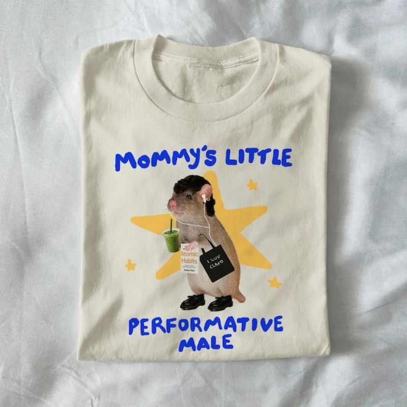 Mommy's Performative Male Unisex Performative Funny Lovely Little Rat Cartoons Relatable Matcha T Shirt High Quality Cotton Tee
