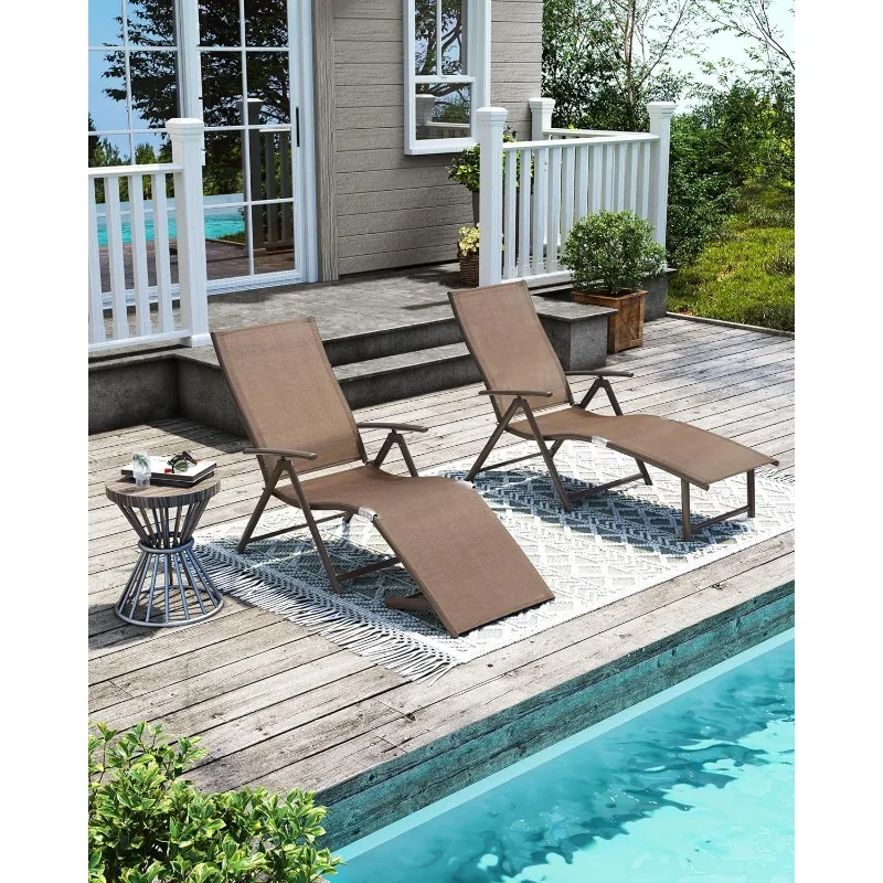 Outdoor Chaise Lounge Set of 4, Aluminum Pool Lounge Chairs with Adjustable Backrest & Footrest,Foldable Pool Loungers for Beach