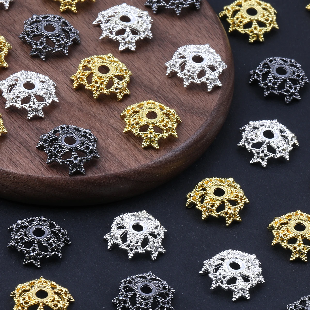 4pcs/8pcs/20pcs Silvery Golden Five-pointed Star Cap Beads Fit 16mm Beads for Pen Beads DIY Accessories