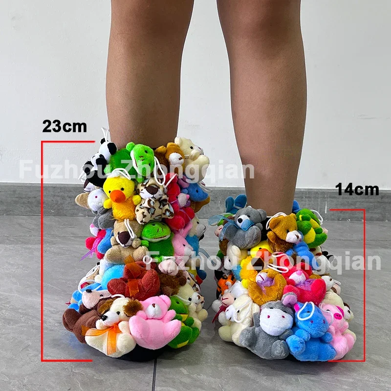 Adult Kid Plush Teddy Bear Snow Boot Mommy and Me Stuffed animal Botas De Mujer Fur Shoes Ankle Boots & Bootie For Lady Women