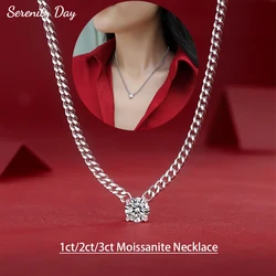 Serenity 1-3ct D Moissanite Necklace for Women Man Gift S925 Sterling Silver 3mm Width Cuban Chain Pendant Necklace Fine Jewelry