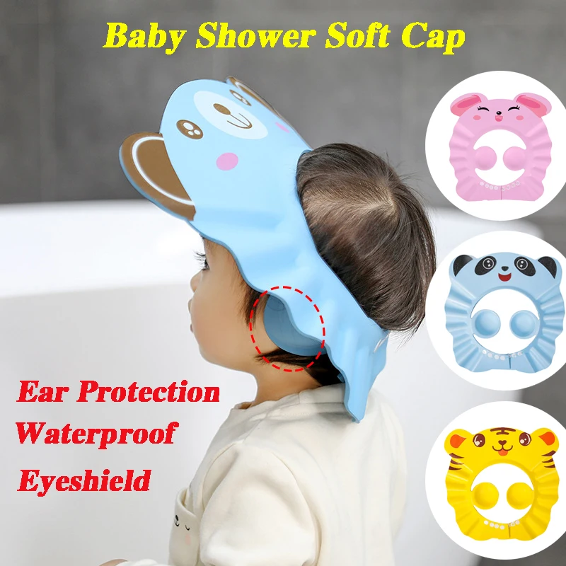 Baby Shower Soft Cap, Chapéu ajustável para lavagem de cabelo para crianças, Proteção auricular, Cobertura de banho segura para crianças, Hair