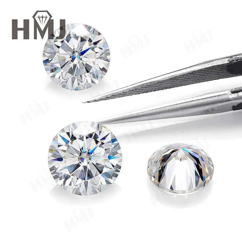 HMJ 0,1-13 Karat Moissanit-Stein, runde Form, Farbe D, Reinheit VVS1, Brillantschliff, Diamanttester-geprüft, mit GRA-Zertifikat, Perlen – Detail 20