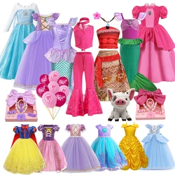 Princess Theme Party Dress Barbi Moana Costume Fancy Carnival Role Play Girls Clothing Snow White Mermaide Kids Birthday Dress