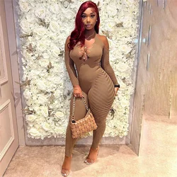 Women Sexy Knitted Mesh Skinny Jumpsuits High Stretch See Through Halter Backless Off Shoulder Long Sleeve Slim Lingerie Overall