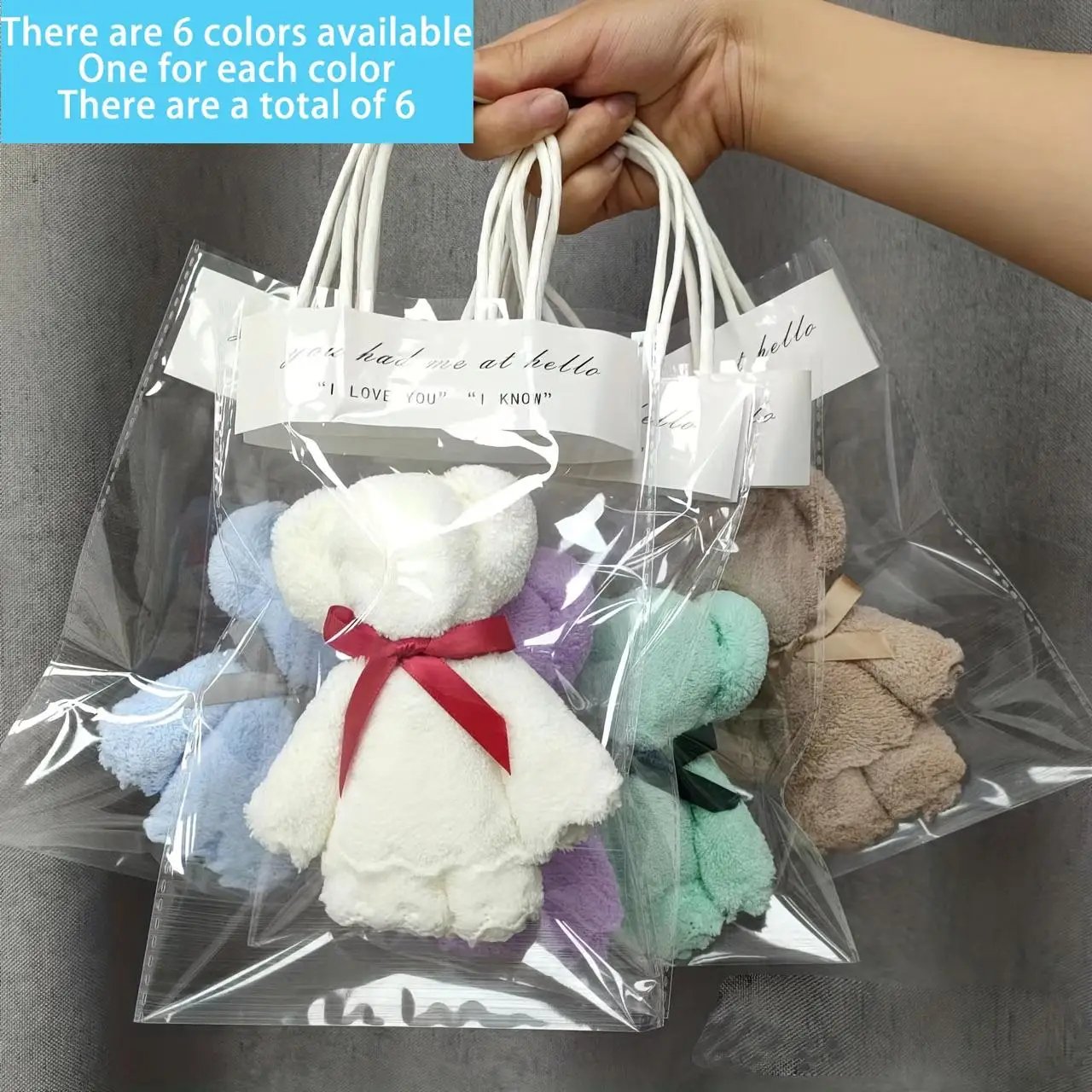 Set of 6 Soft Plush Bear Towels with Bag, Functional Cartoon Doll Gifts, Home Decor, Room Decoration, Birthday Party Supplies