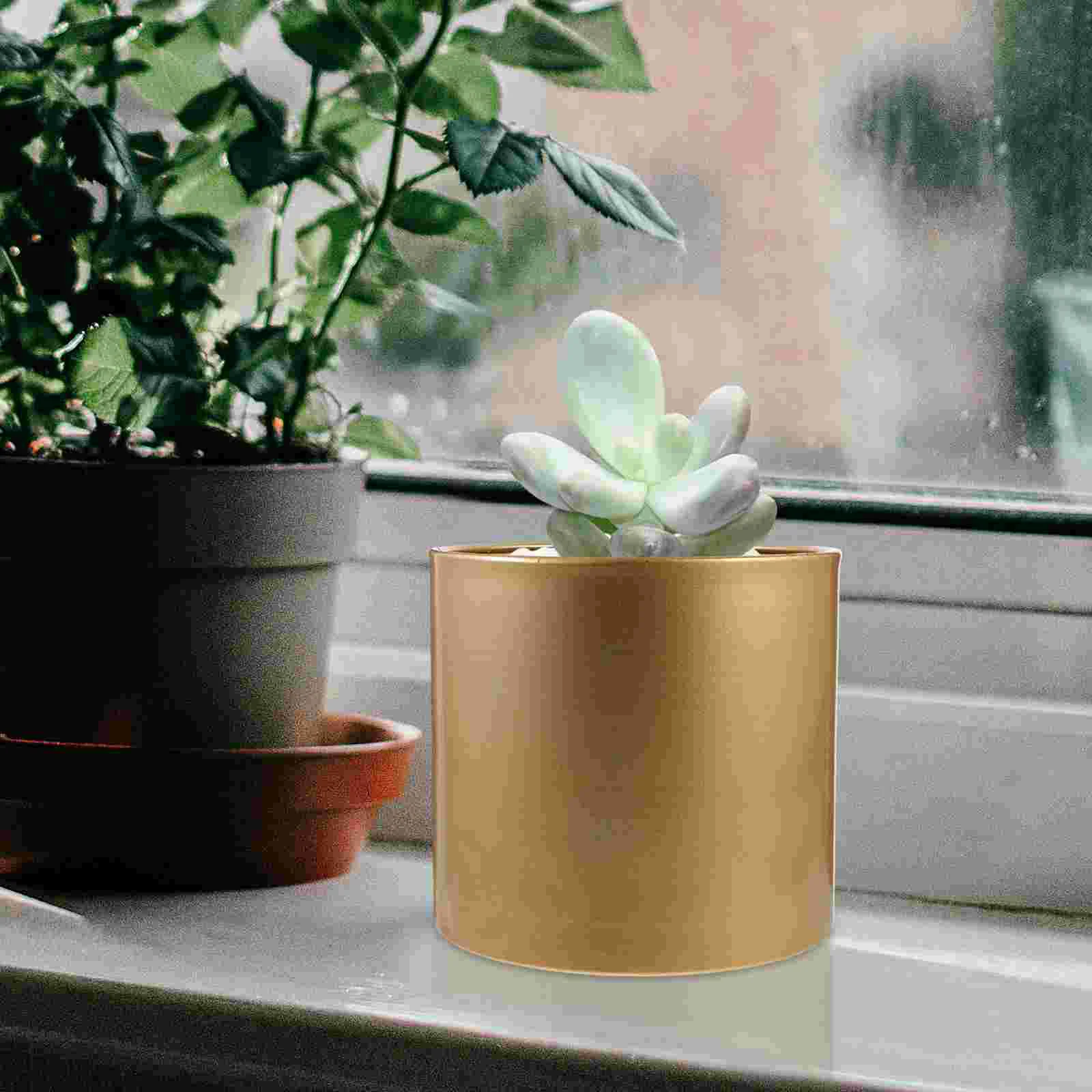 Metal Hug Bucket Flower Pot Plant Pots Brushed Gold Large Vase Iron Herb Planter