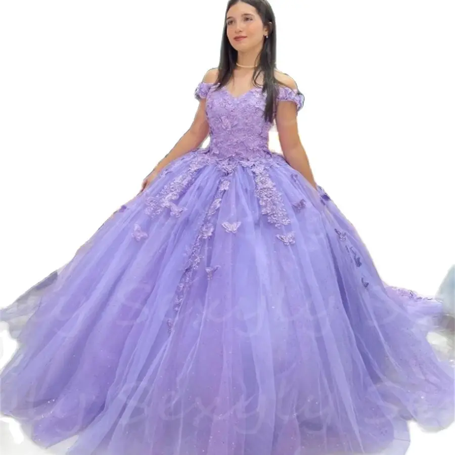 Customized Lilac Butterfly Quinceanera Dresses Princess Ball Gown Sweet 15 Year Old Birthday Dress Corset Cinderella Sixteen