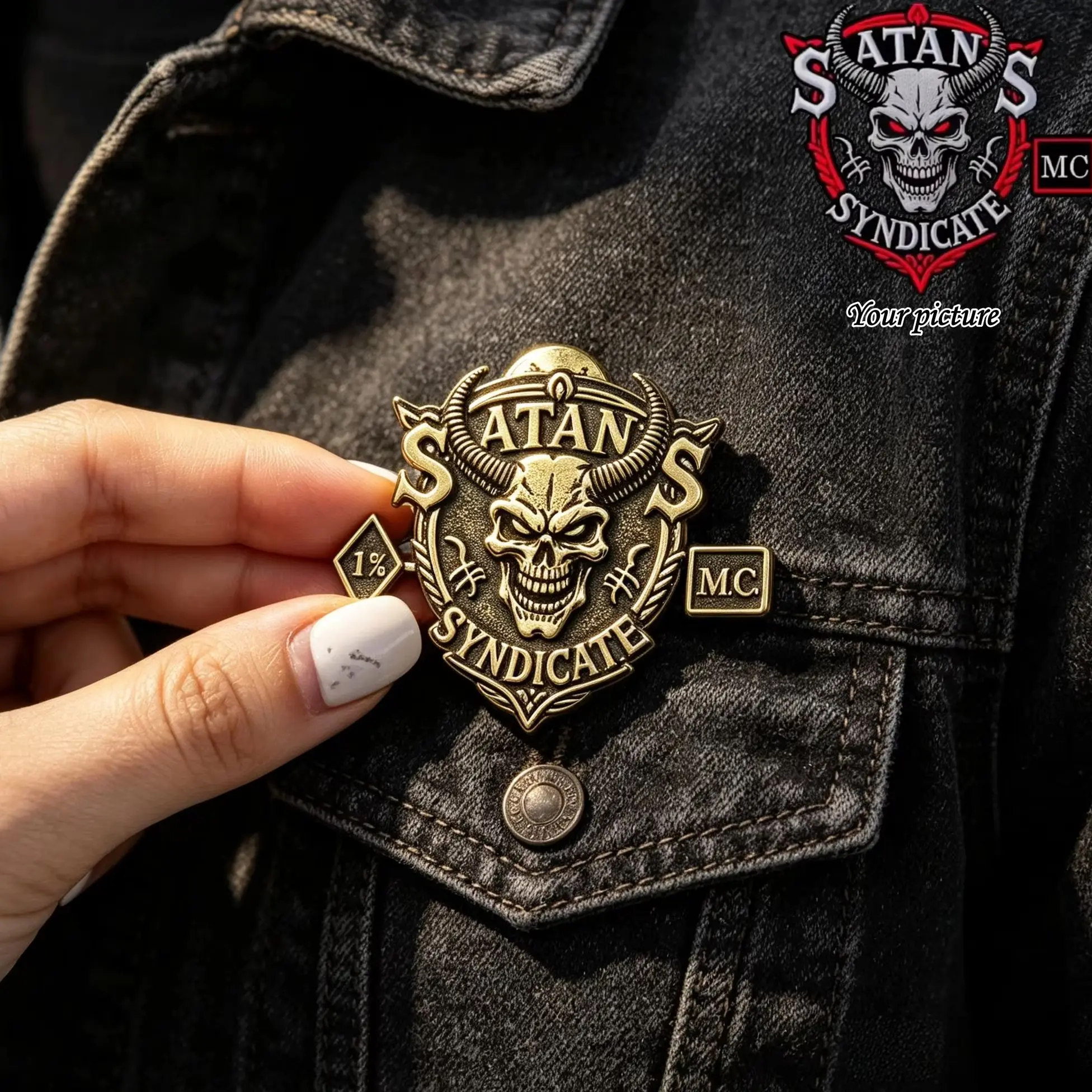 Custom MC 1% Biker Brooch Personalized Fashion Retro Badge for Motorcycle Club Jacket Vest Backpack Punk Gothic Jewelry Gift