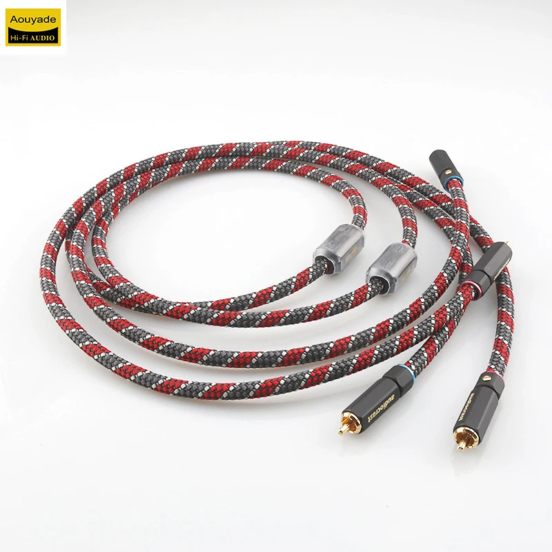 Aouyade Four core silver plated RCA signal cable, HIFI high-end audio CD amplifier, two to two dual lotus head audio cable