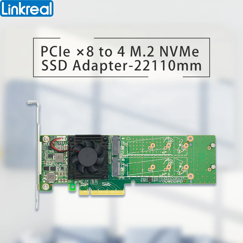 PCIe 3.0 x8 to 4x M.2 NVMe SSD Adapter Card with PLX8747 and Low Profile Support 22110mm-LRNV9547LP-4I