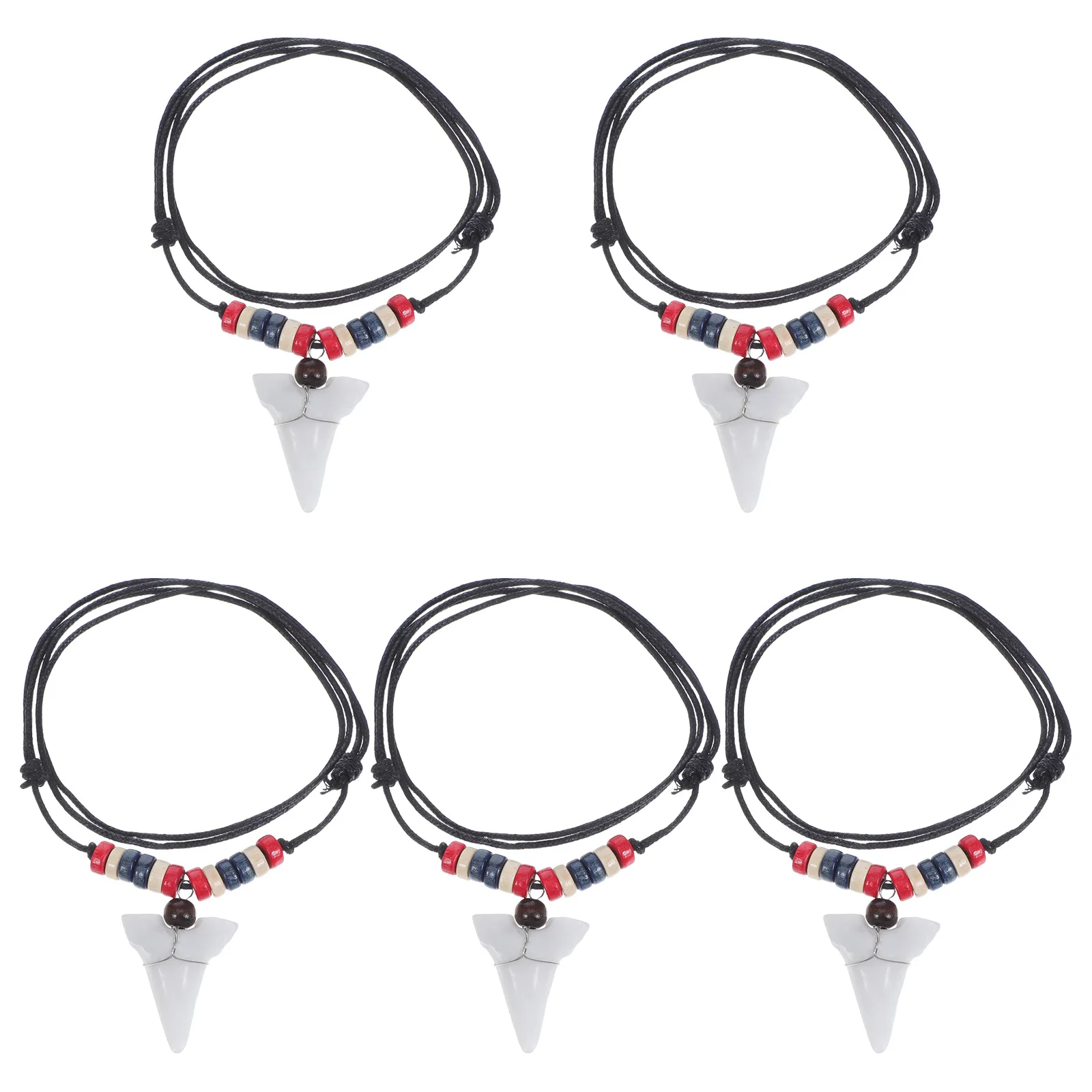 5 szt. Naszyjnik w stylu tybetańskim z regulowanym sznurkiem, zawieszka z imitacji zęba rekina, woskowany sznurek, biżuteria boho dla mężczyzn i kobiet, idealna na plażę i dla surferów.