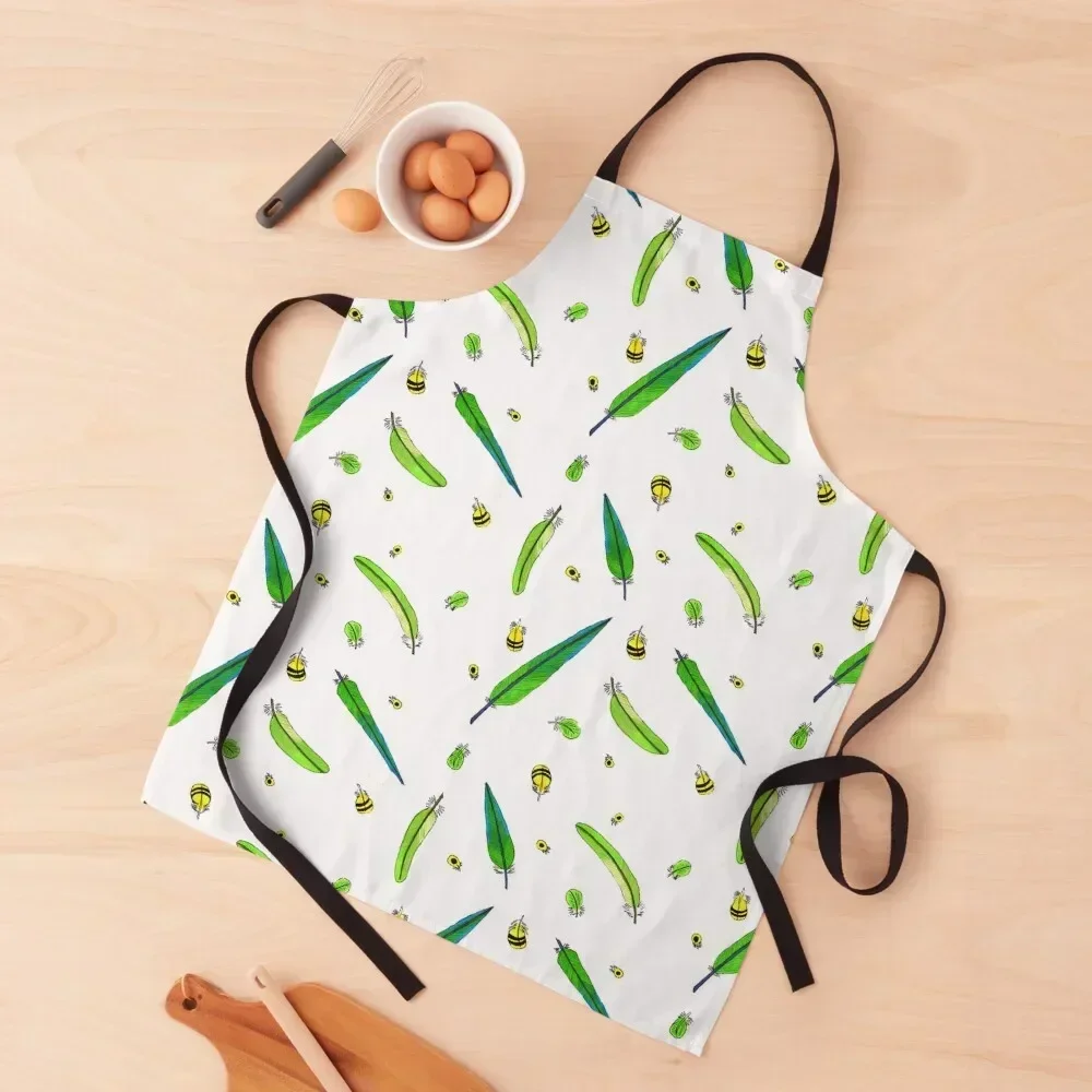 

Green Budgie Feathers Apron Waiter Uniforms professional hairdressing For Man painters Apron