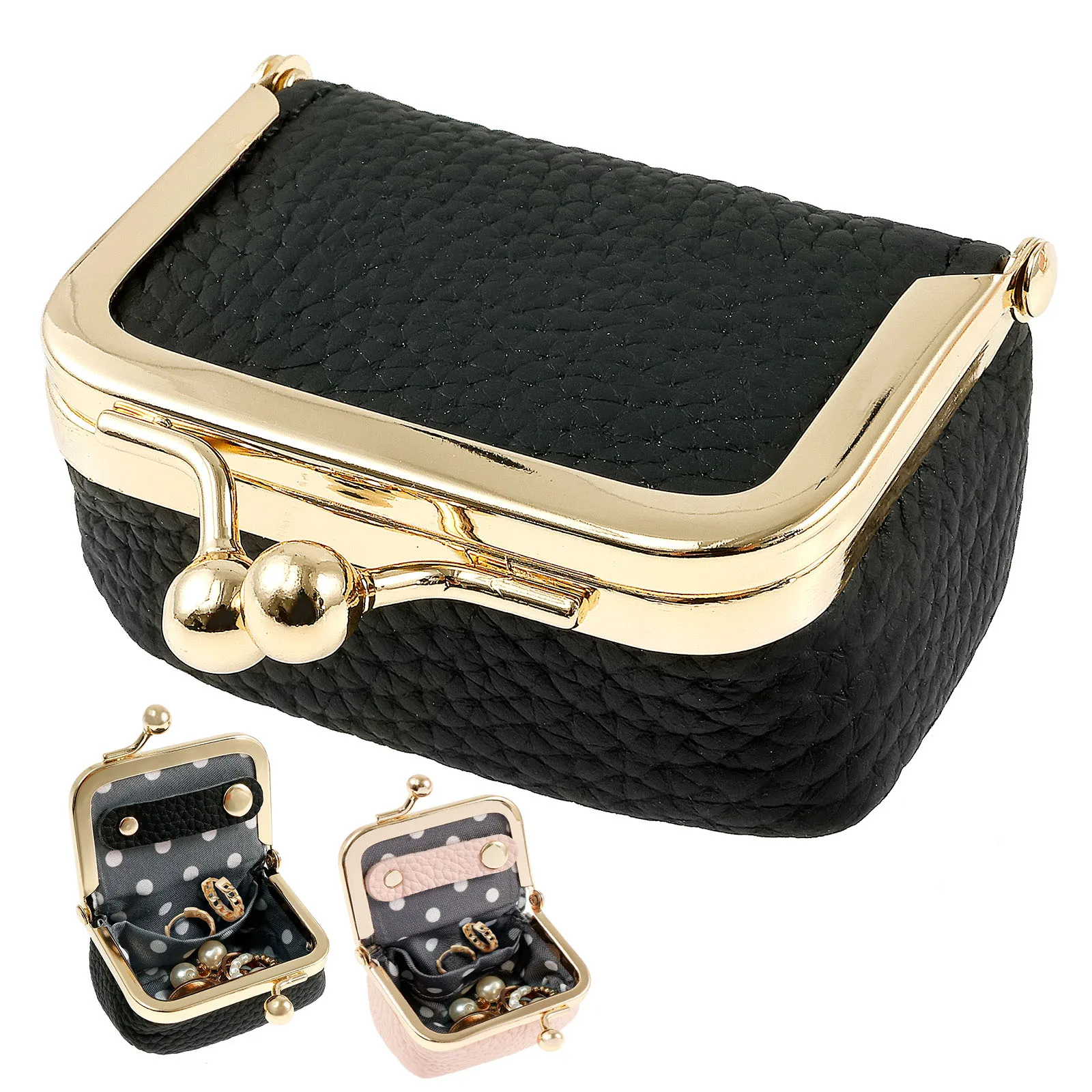 Vintage Leather Mini Jewelry Box Portable Travel Jewelry Case with Kiss Lock Coin Purse for Earring Ring Necklace Bracelet Box