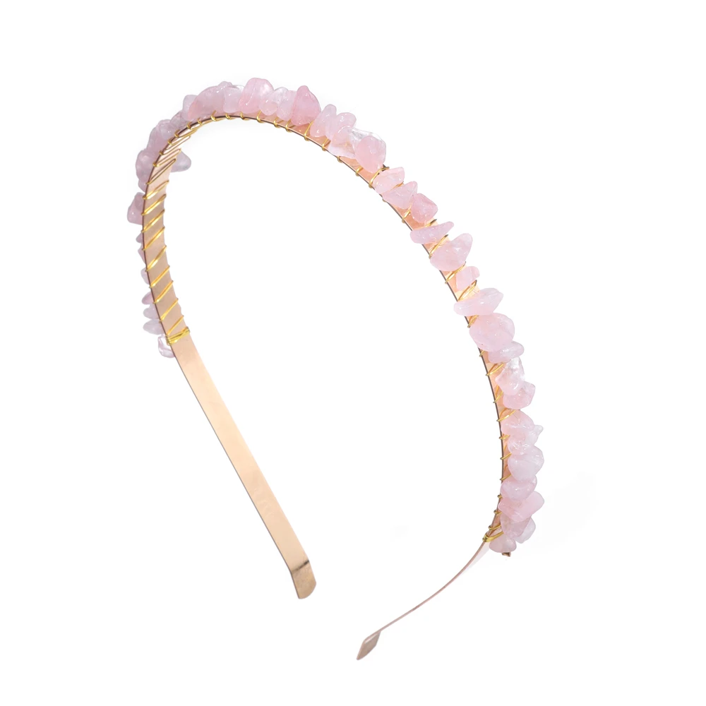 1pc Rose Quartzs Headbands For Women Irregular Gravel Natural Stone Crystal Amethysts Citrines Aquamarines Hair Hoops Jewelry