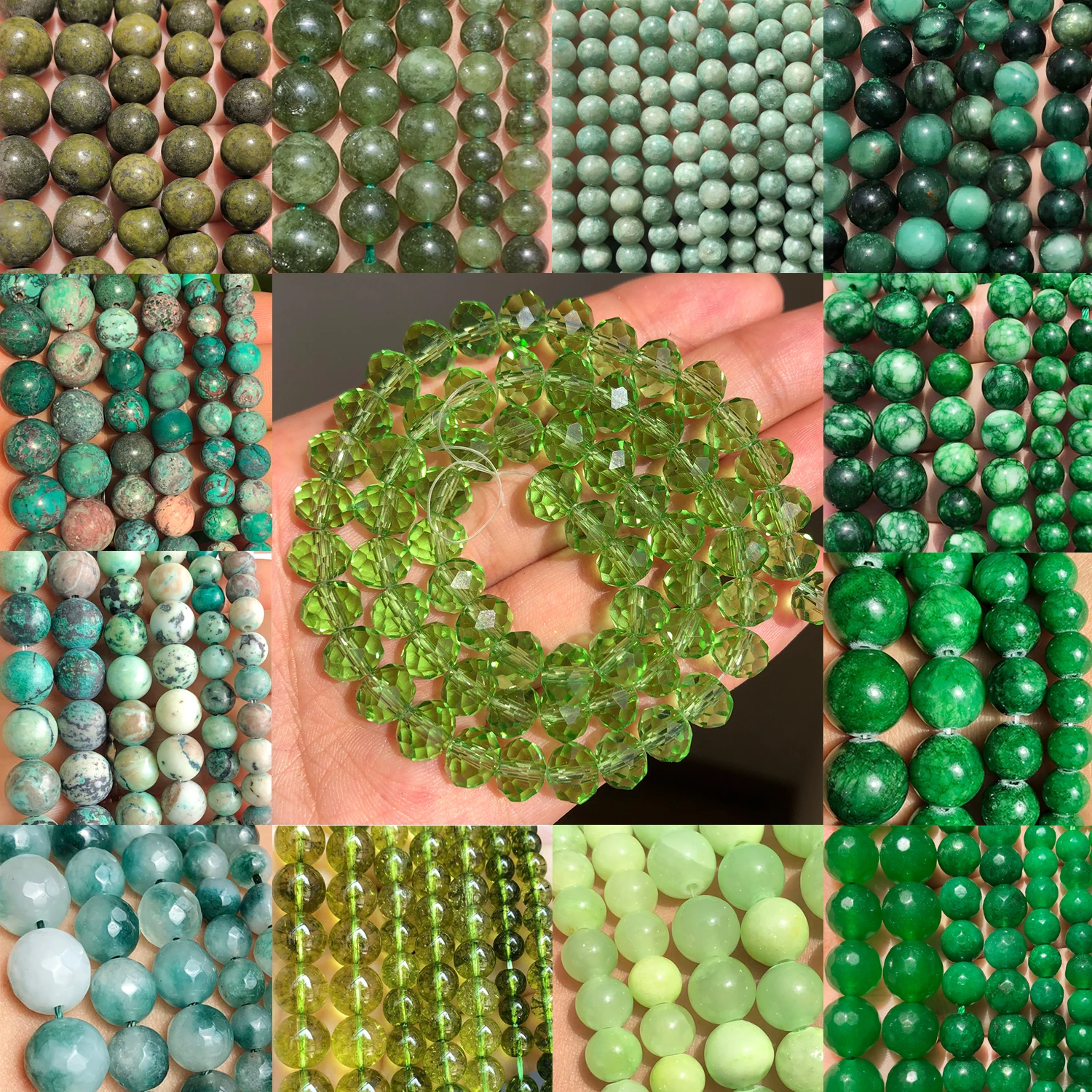 Green Natural Stone Beads Jades Crystal Turquoises Loose Spacer Beads For Jewelry Making DIY Handmade Bracelet Necklace 4-12mm