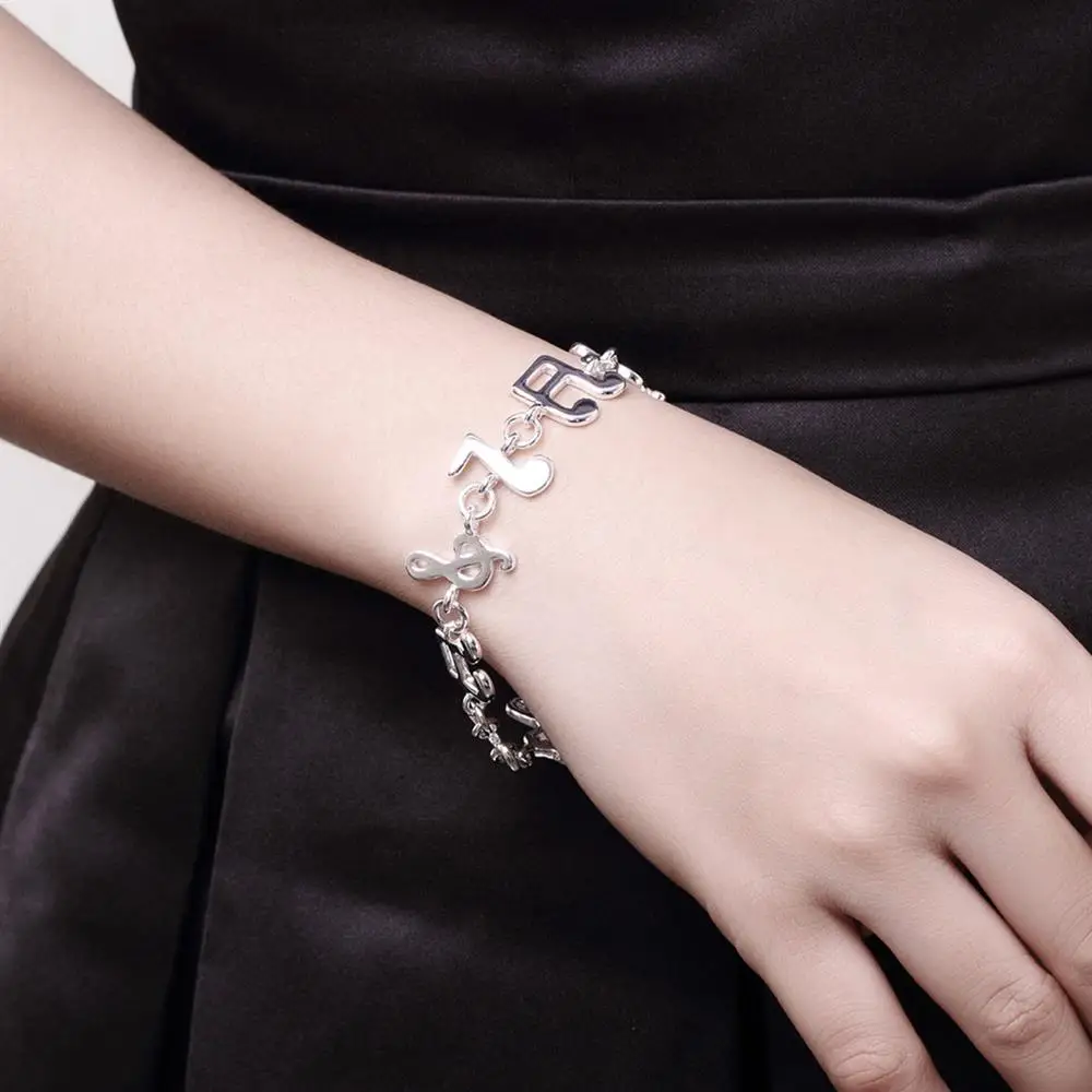 

Hot 925 Sterling Silver Bracelets Musical Note Chain For Women Wedding Party Fine Christmas Gifts Fashion Jewelry