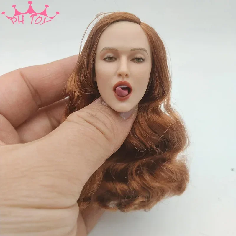 1/6 Scale Brown Hair Sexy Girl Head Carving Stick Out Tongue Head Played for 12in Phicen Suntan Figure Doll Toys