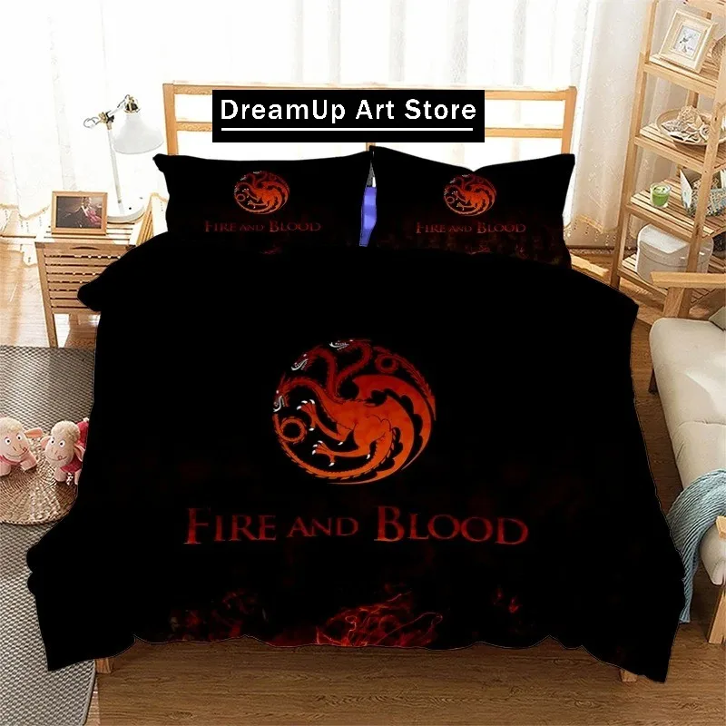 3D Print Fire N Blood Logo Bedding Set Duvet Covers Pillowcases One Piece Comforter Bedding Sets Bedclothes Bed