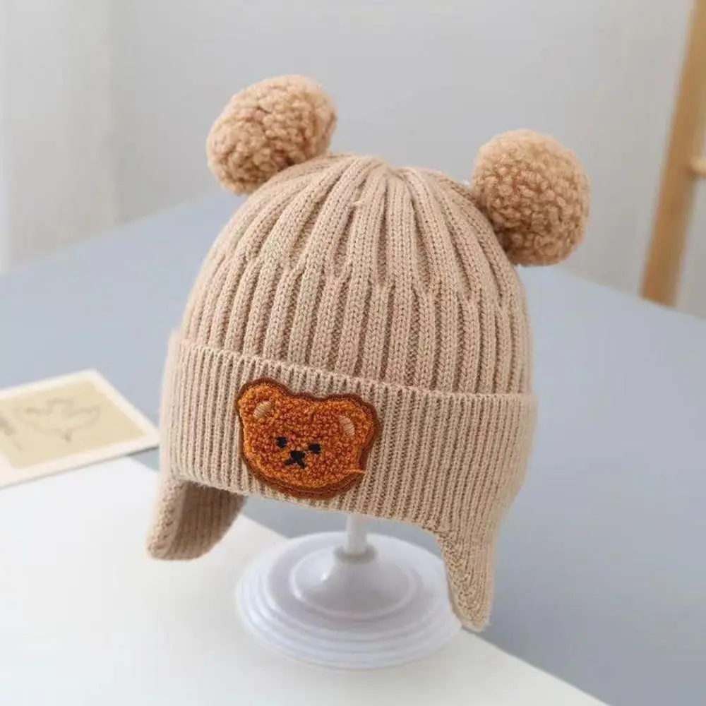 

Winter Baby Beanie Cap Cartoon Bear Ear Protection Knitted Hat for Toddler Boys Girls Cute Korean Warm Kids Crochet Hats & Caps