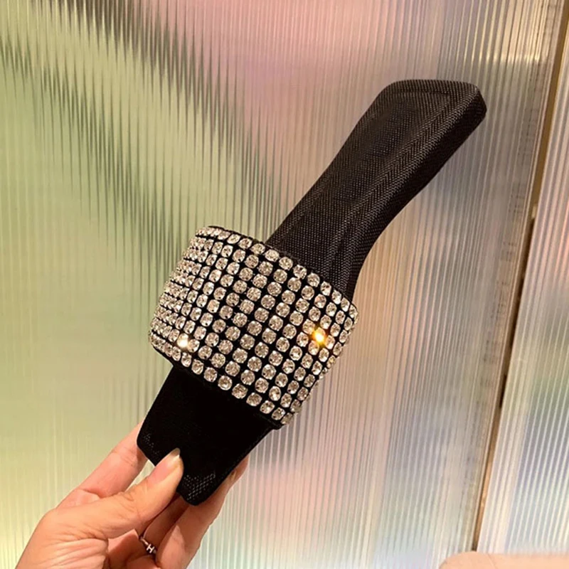 Zapatillas de cristal ostentosas para mujer, Sandalias de tacón plano con purpurina brillante, zapatos de verano con cuentas de diamantes de imitación, chanclas transparentes