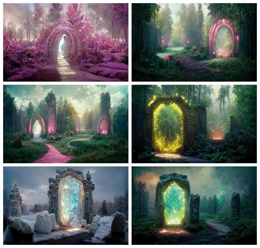 Laeacco Fairytale Scenery Magic Portal Colorful Flower Dreamy Garden Background Kid Birthday Adult Portrait Photography Backdrop